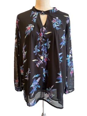 Mixmax Sheer Black Floral Chiffon is Keyhole Choker Neck Women’s Size XXL